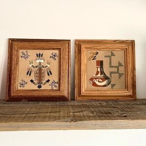 Genuine Navajo Sand Painting signed set of 2